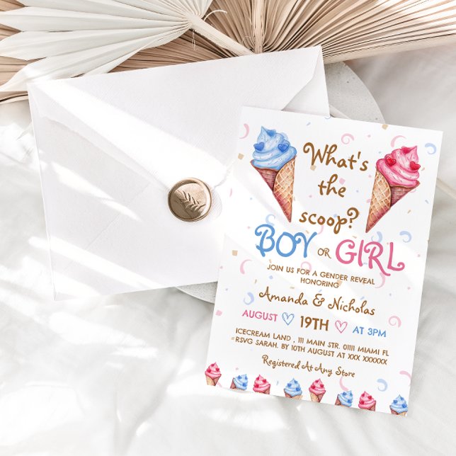 Ice Cream Pink Blue Summer Gender Reveal Invitation (Creator Uploaded)