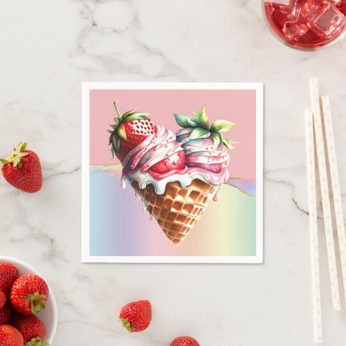 Ice cream pink blue sundae waffle cone heart kids napkins