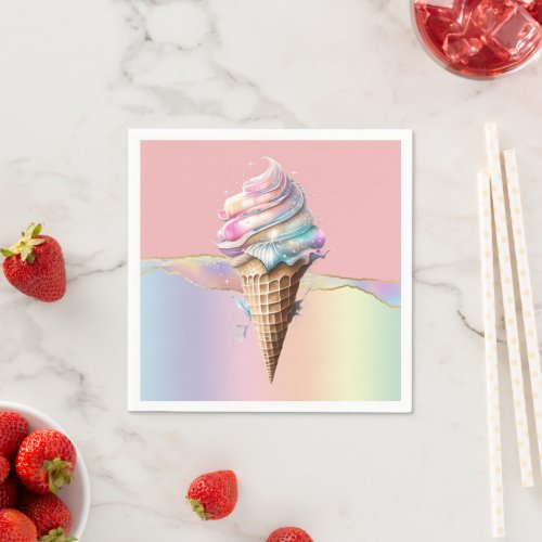 Ice cream pink blue swirl iridescent girly candy napkins