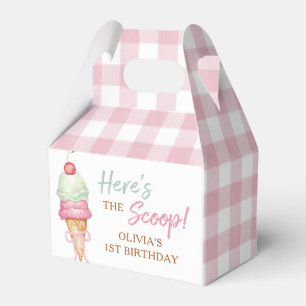 Ice Cream Pink Bow Gingham Birthday Party Favor Boxes