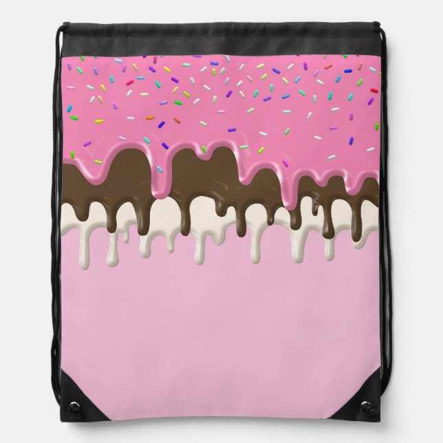 Ice cream pink frosting candy sprinkles icing drawstring bag (Front)