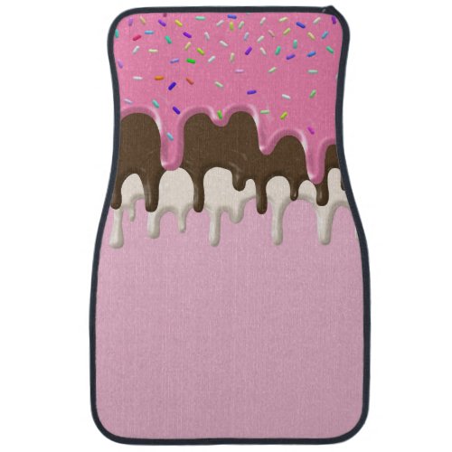 Ice cream pink frosting sprinkles drip car floor mat