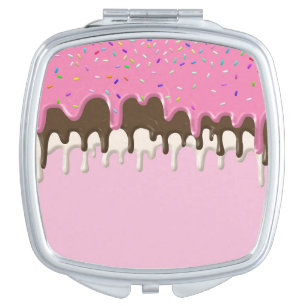 Ice cream pink frosting sprinkles drip compact mirror