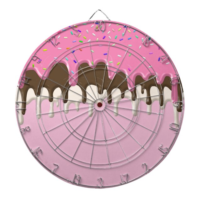 Ice cream pink frosting sprinkles drip dart board (Front)