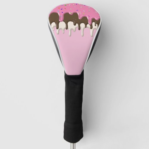 Ice cream pink frosting sprinkles drip golf head cover