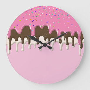 Ice cream pink frosting sprinkles drip large clock
