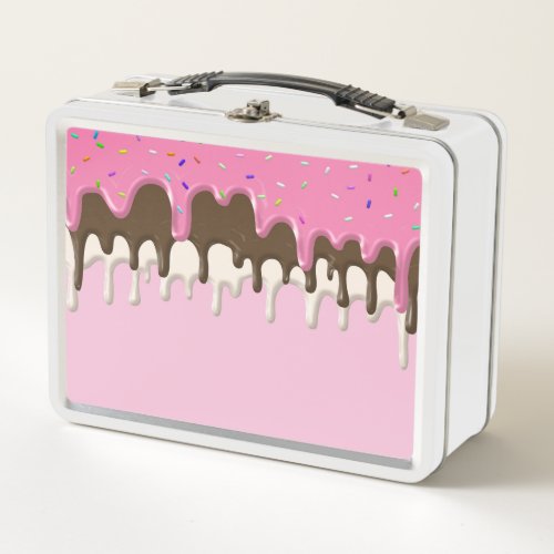 Ice cream pink frosting sprinkles drip metal lunch box