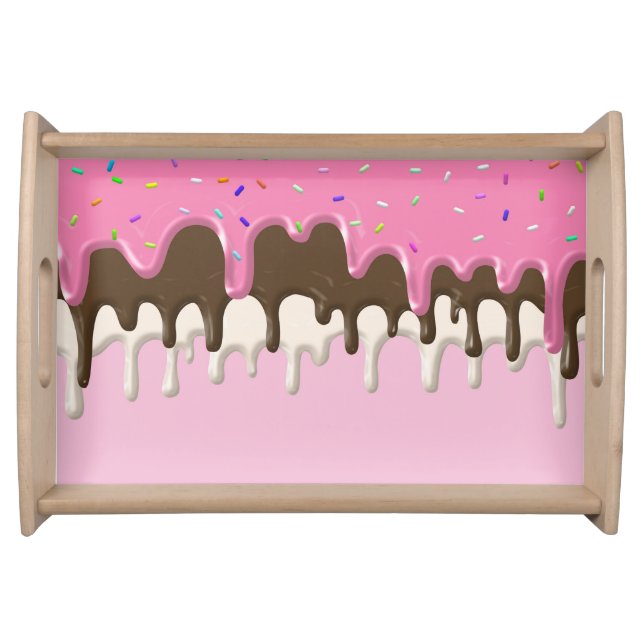 Ice cream pink frosting sprinkles drip serving tray (Front)