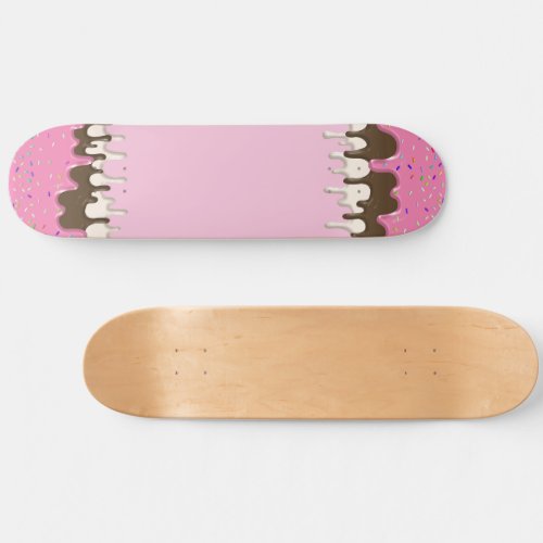 Ice cream pink frosting sprinkles drip skateboard