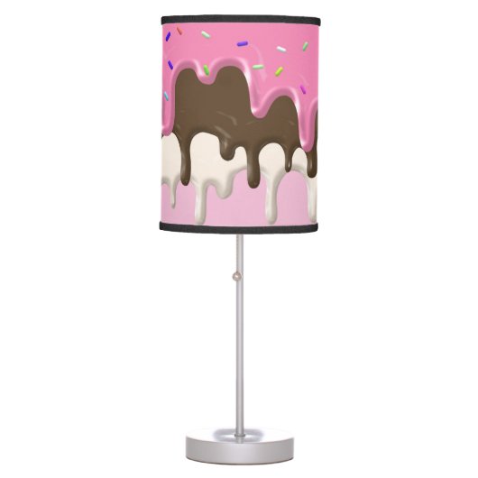Ice cream pink frosting sprinkles drip table lamp (Front)