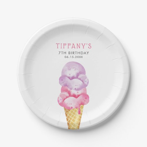 Ice Cream Pink Girls Birthday Party Paper Plates