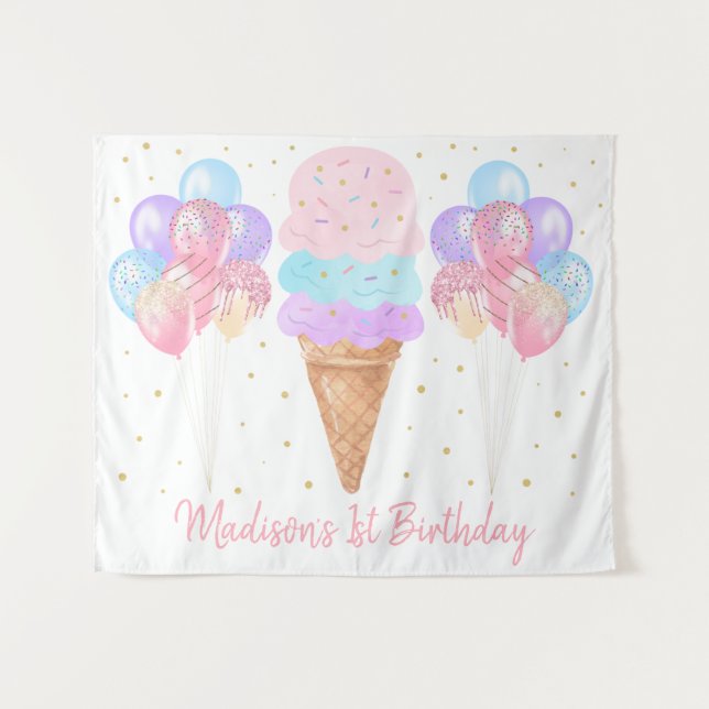 Ice Cream Pink Gold Pastel Birthday Backdrop (Front (Horizontal))