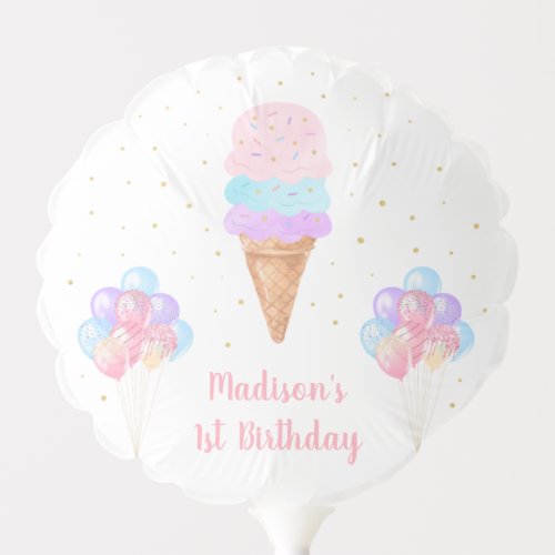 Ice Cream Pink Gold Pastel Birthday Balloon