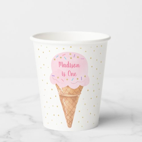 Ice Cream Pink Gold Pastel Birthday Paper Cups