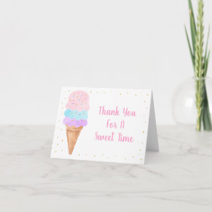 Ice Cream Pink Gold Pastel Birthday Thank You Card