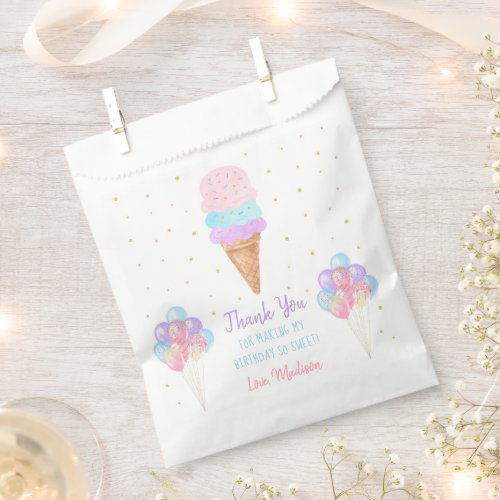 Ice Cream Pink Gold Pastel Birthday Thank You Favor Bag