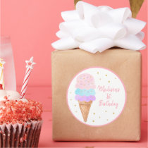 Ice Cream Pink Gold Rainbow Birthday Classic Round Sticker