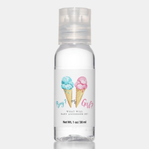 Ice Cream Pink or Blue Gender Reveal Party Hand Sanitizer