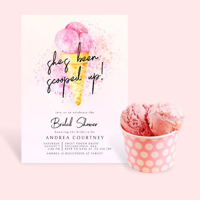 Ice cream Pink She’s been Scooped up bridal shower Invitation (Creator Uploaded)