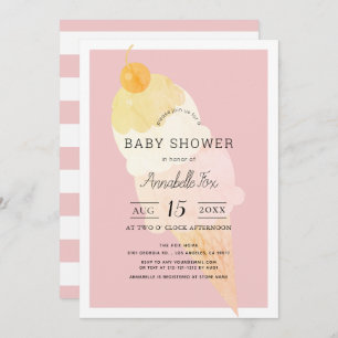 Ice Cream Pink Stripe Girl Baby Shower Invitation