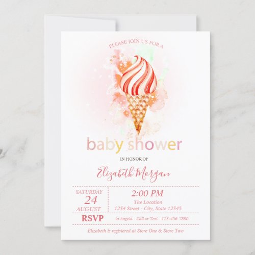  Ice cream Polka Dots Baby Shower Invitation