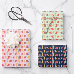 Ice Cream Pop and Sandcastle Bucket Shovel Pattern Wrapping Paper Sheets