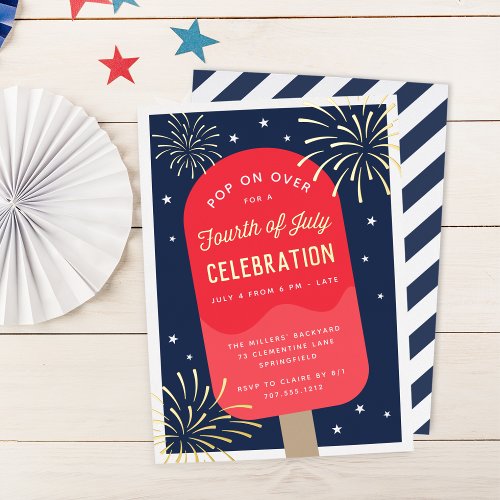 Ice Cream Pop Fourth of July Party Foil Invitation