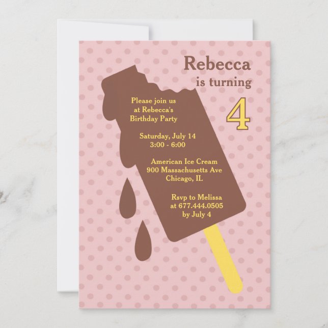 Ice Cream Popsicle Birthday Party Invitation (Front)