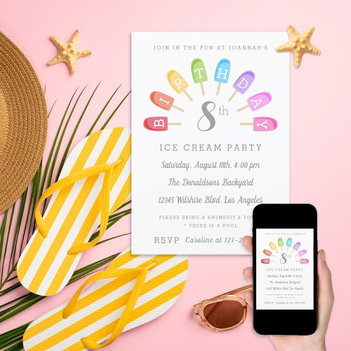 Ice Cream Popsicle Birthday Party Invitation