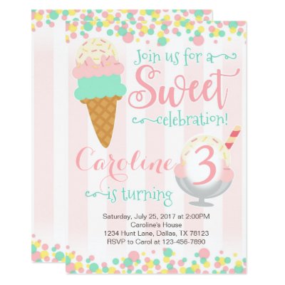 Ice Cream Social Birthday Party Invitations Zazzle Com