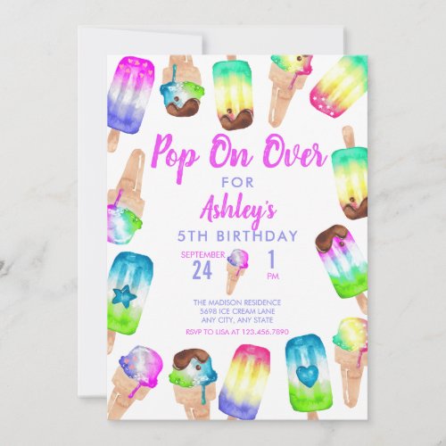 Ice Cream  Popsicle  Colorful Birthday  Invitation