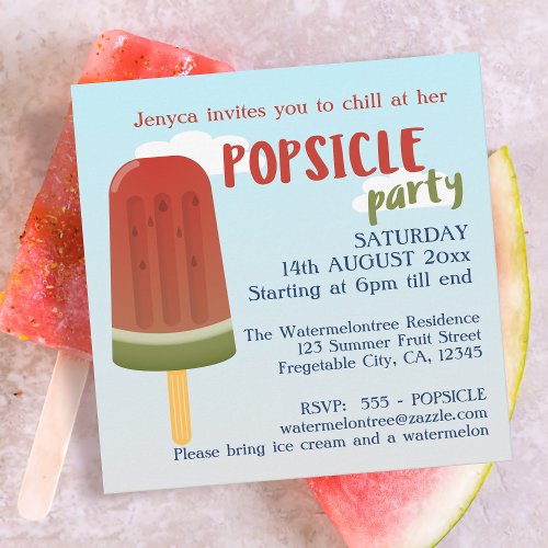 Ice Cream Popsicle Party Girl Birthday Invitation