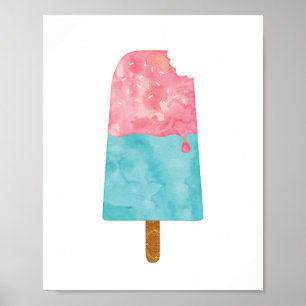 Ice cream popsicle watercolor print poster