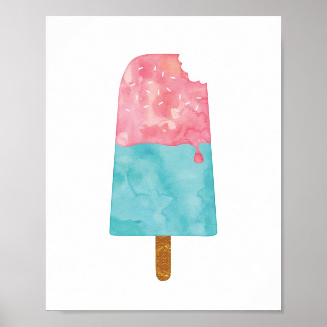 Ice cream popsicle watercolor print poster (Front)