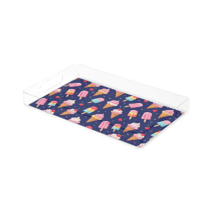 Ice cream, popsicles and cherries pattern acrylic tray