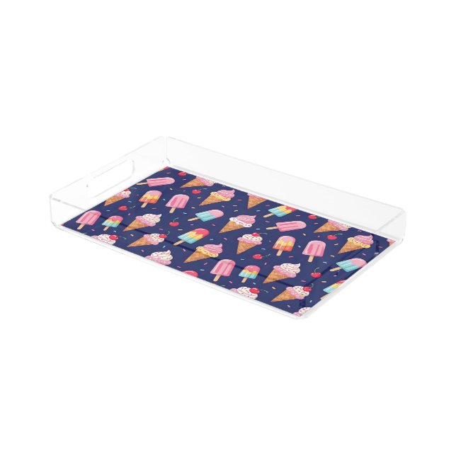 Ice cream, popsicles and cherries pattern acrylic tray (Angled)