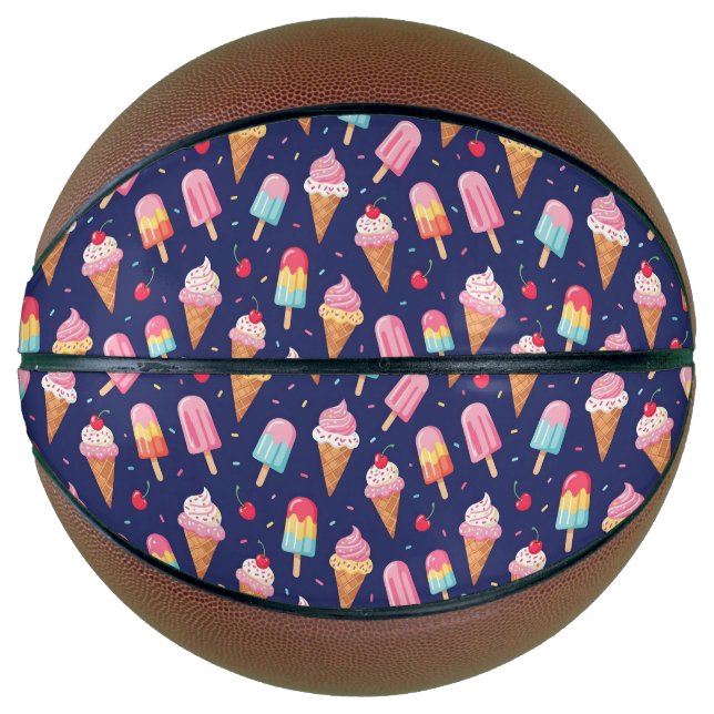 Ice cream, popsicles and cherries pattern basketball (Front)