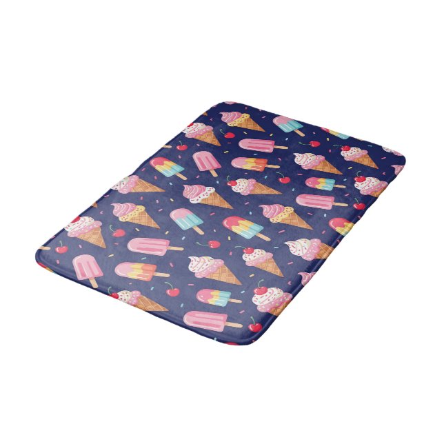 Ice cream, popsicles and cherries pattern bath mat (Angled)