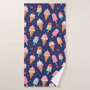 Ice cream, popsicles and cherries pattern bath towel