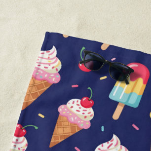 Ice cream, popsicles and cherries pattern beach towel