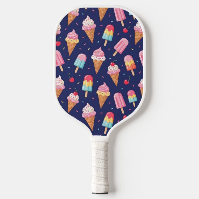 Ice cream, popsicles and cherries pattern carbon fiber pickleball paddle  (Front)
