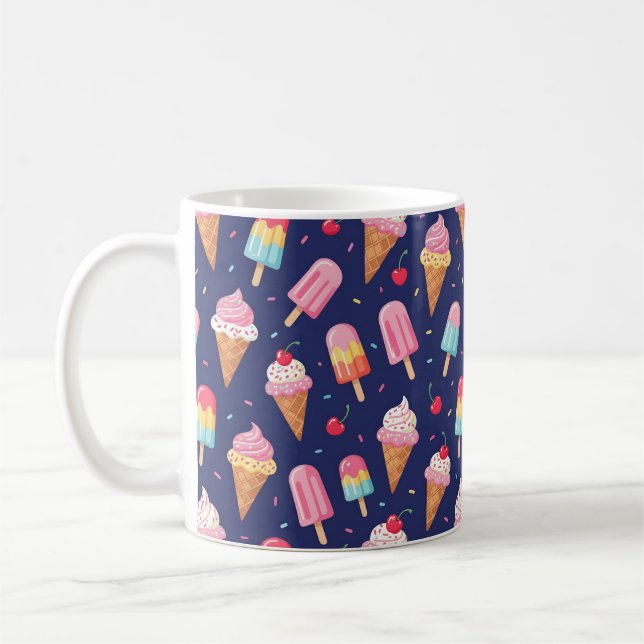 Ice cream, popsicles and cherries pattern coffee mug (Left)
