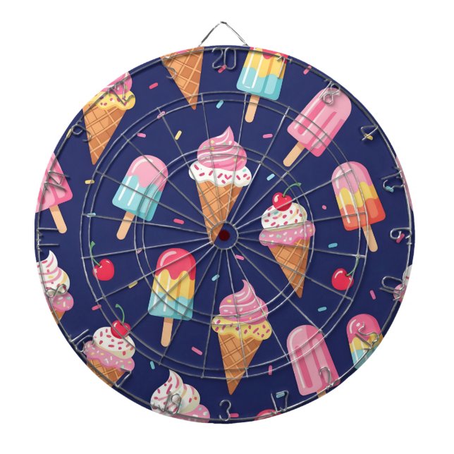 Ice cream, popsicles and cherries pattern dart board (Front)
