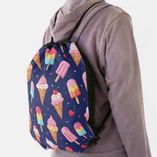 Ice cream, popsicles and cherries pattern drawstring bag