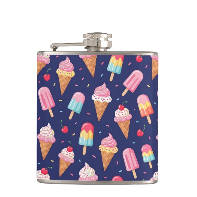 Ice cream, popsicles and cherries pattern flask (Front)