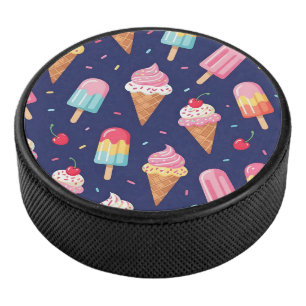 Ice cream, popsicles and cherries pattern hockey puck