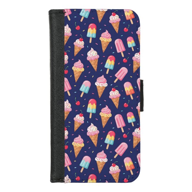 Ice cream, popsicles and cherries pattern iPhone wallet case (Front)