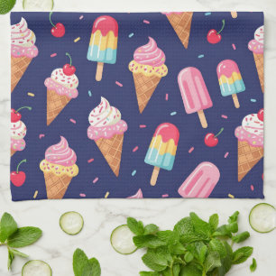 Ice cream, popsicles and cherries pattern kitchen towel