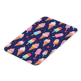 Ice cream, popsicles and cherries pattern magnet