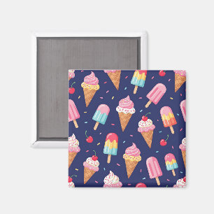 Ice cream, popsicles and cherries pattern magnet